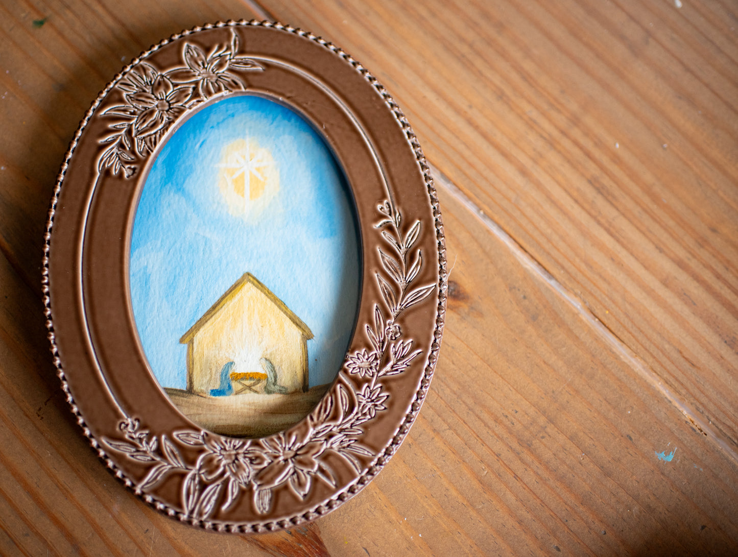 Away in a Manger Print in Glossy Mocha Frame