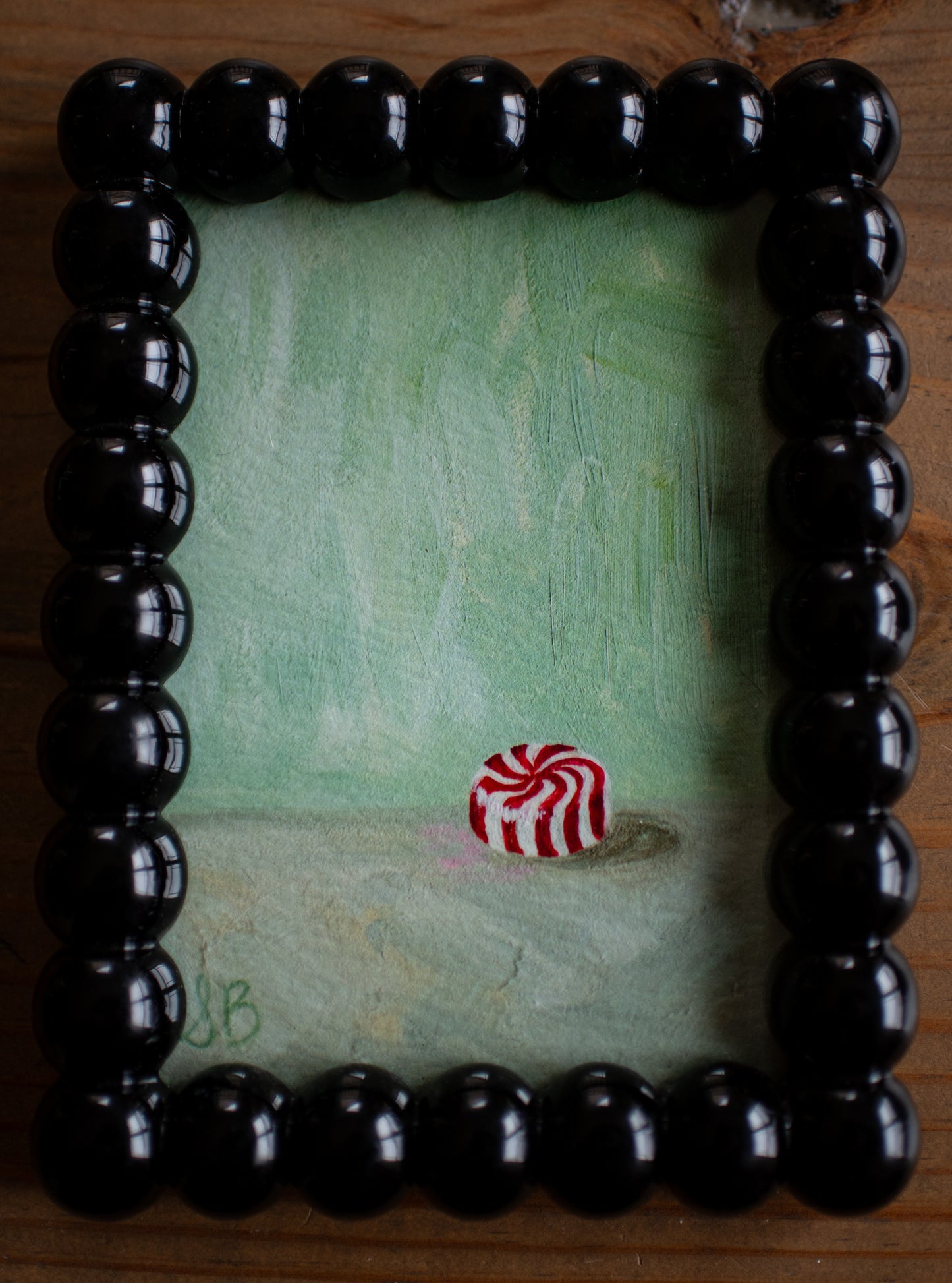 A Peppermint Print in Black Bubble Frame