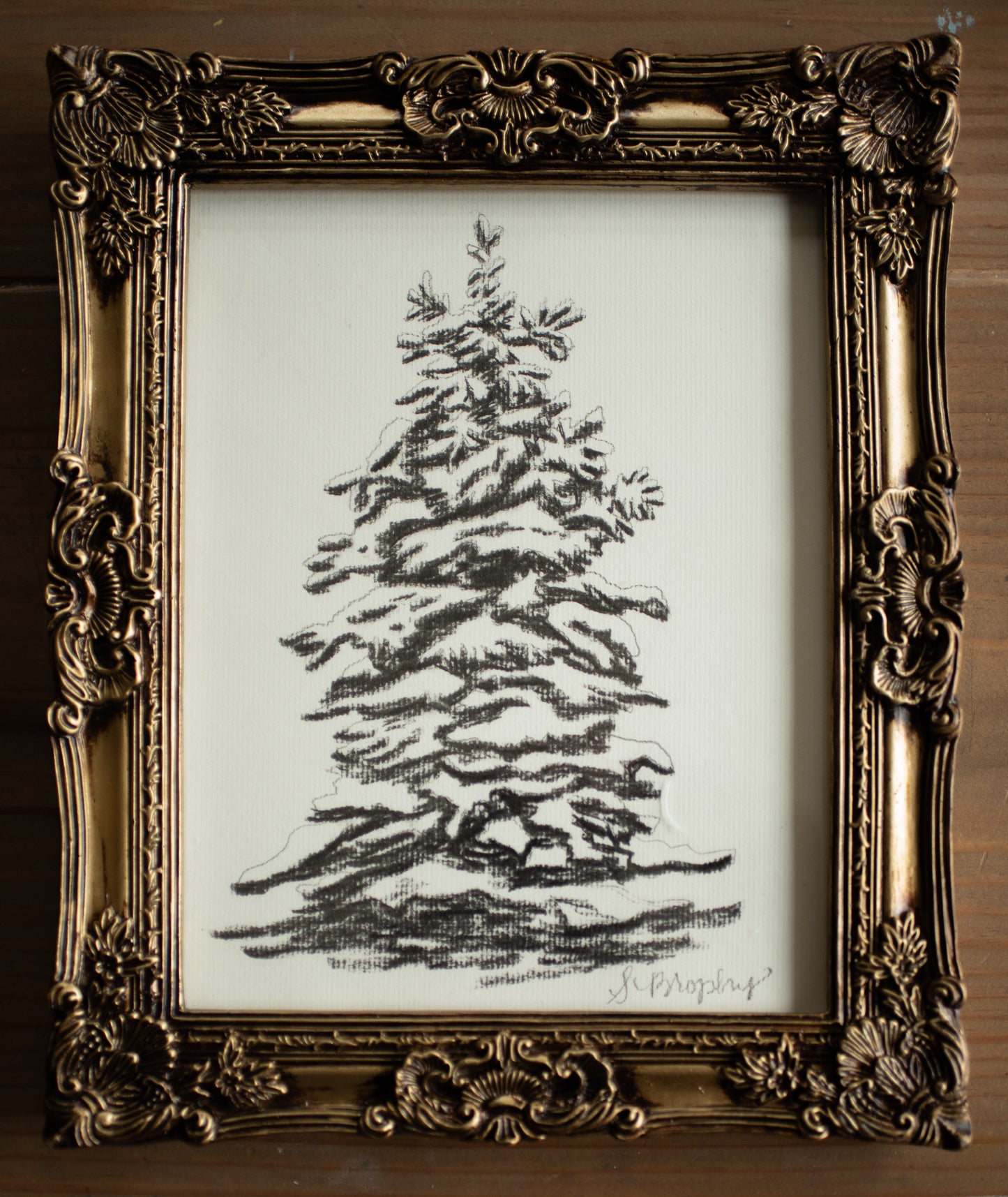 A Snowy Tree in Charcoal